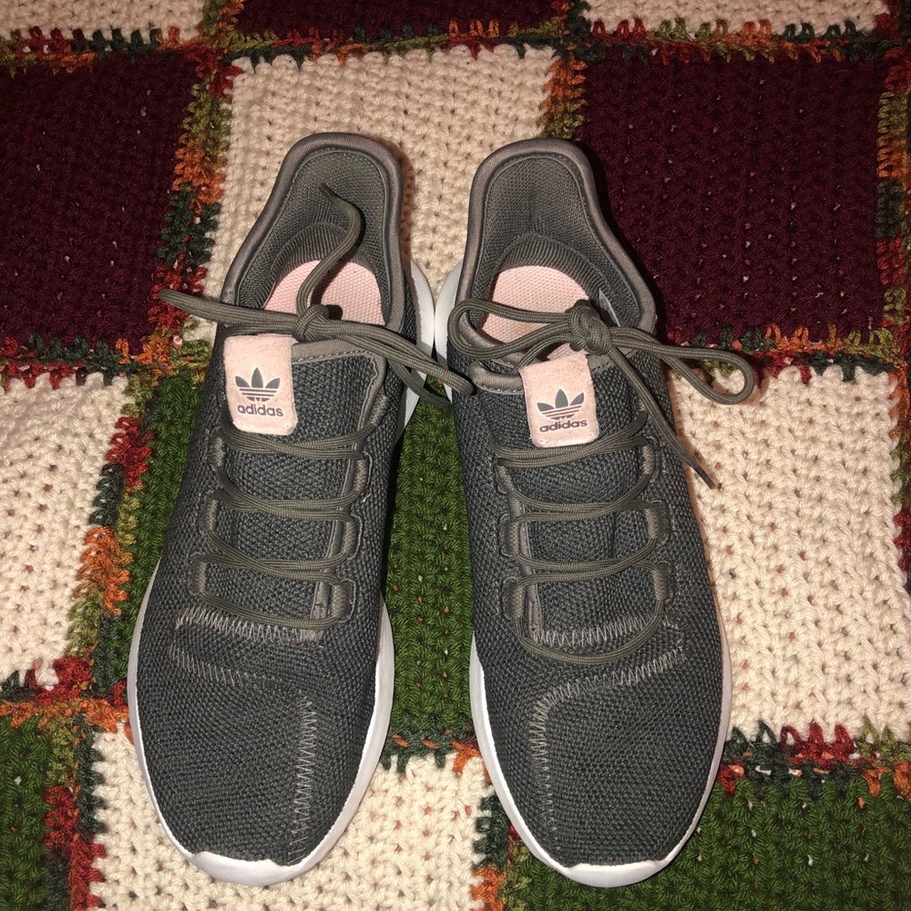 Adidas sport shoes, olive green with pastel pink